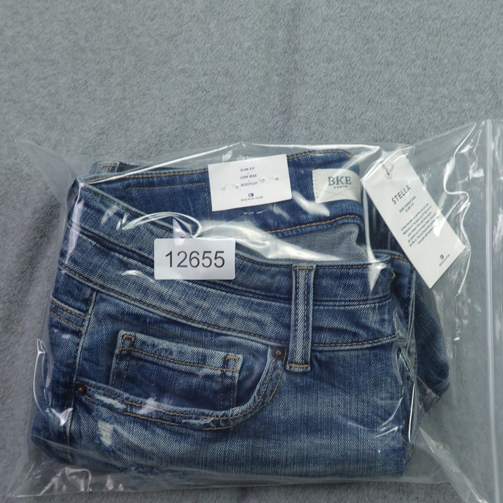 BKE Stella Jeans Womens 29x34 Blue Slim Low Rise Bootcut Distressed Western - Picture 14 of 14